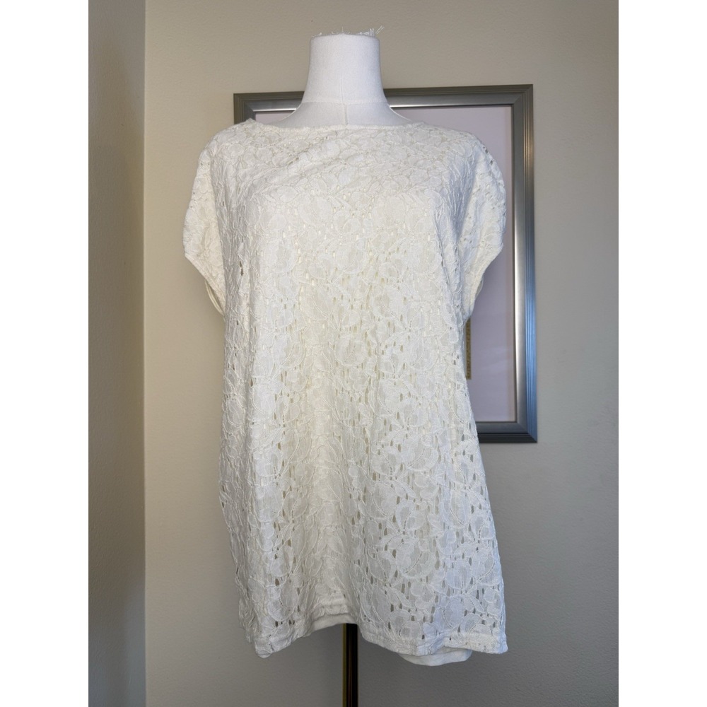 LRL Ralph Lauren Lace Shirt Sleeveless Top Blouse | Cream | Womens Size 1X